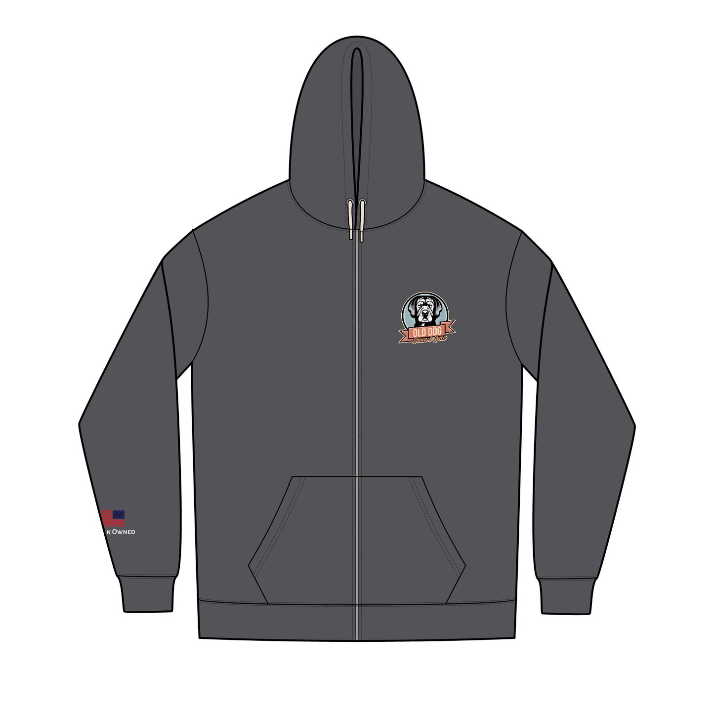 Men's Black Full-Zip Hoodie with Small Retro Logo — Re-Fleece™ Zip-Up