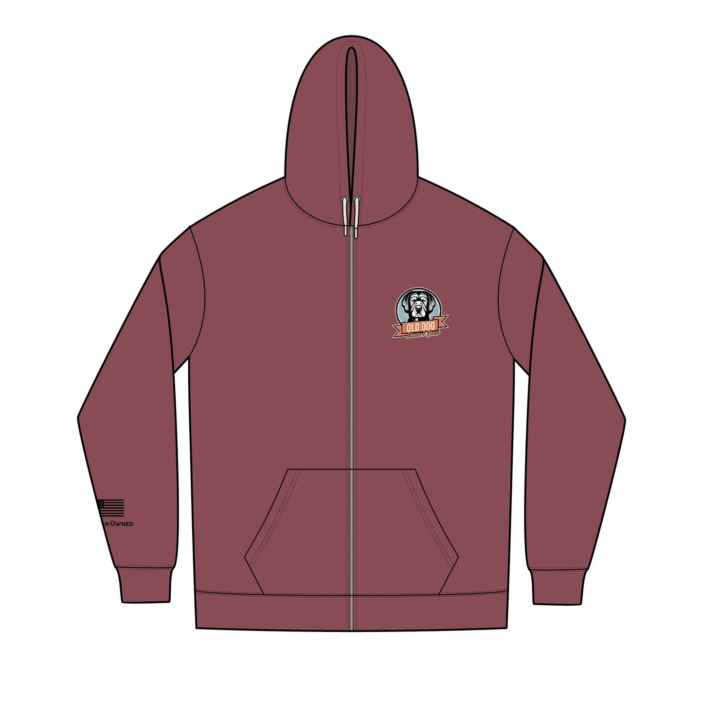 Men's Black Full-Zip Hoodie with Small Retro Logo — Re-Fleece™ Zip-Up