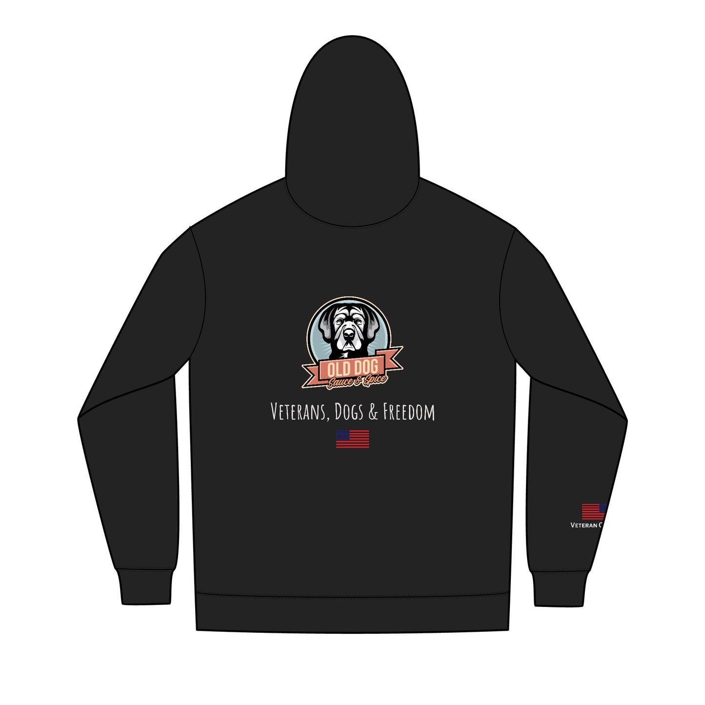 Men's Black Full-Zip Hoodie with Small Retro Logo — Re-Fleece™ Zip-Up