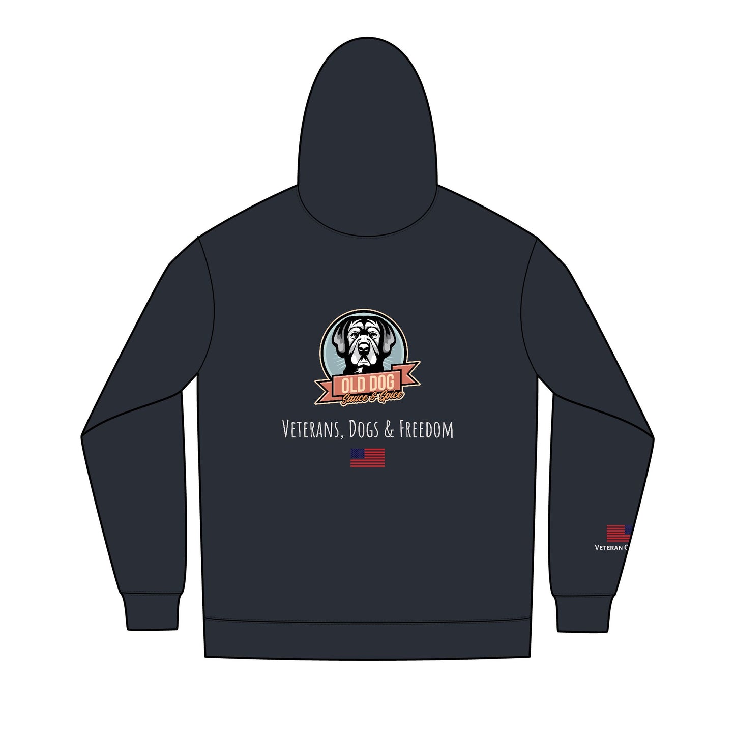 Men's Black Full-Zip Hoodie with Small Retro Logo — Re-Fleece™ Zip-Up